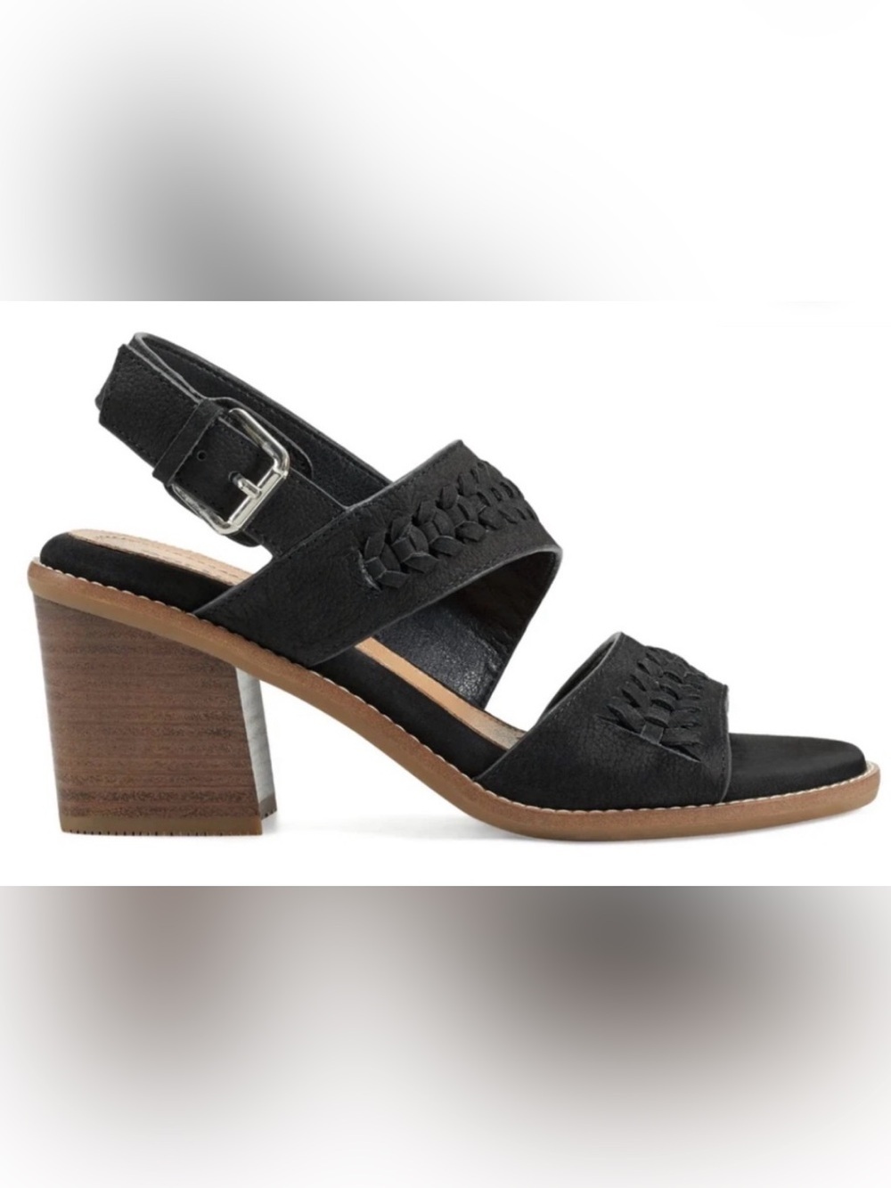 Earth Black Braided Strap Block Heel Sandal